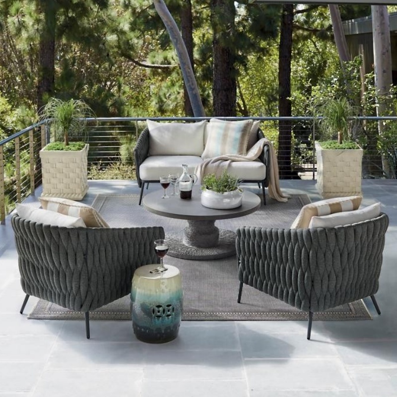 Outdoor Garden Lounge Furniture Sofa Set Rope Woven Metal Aluminum Outdoor Garden Sofas