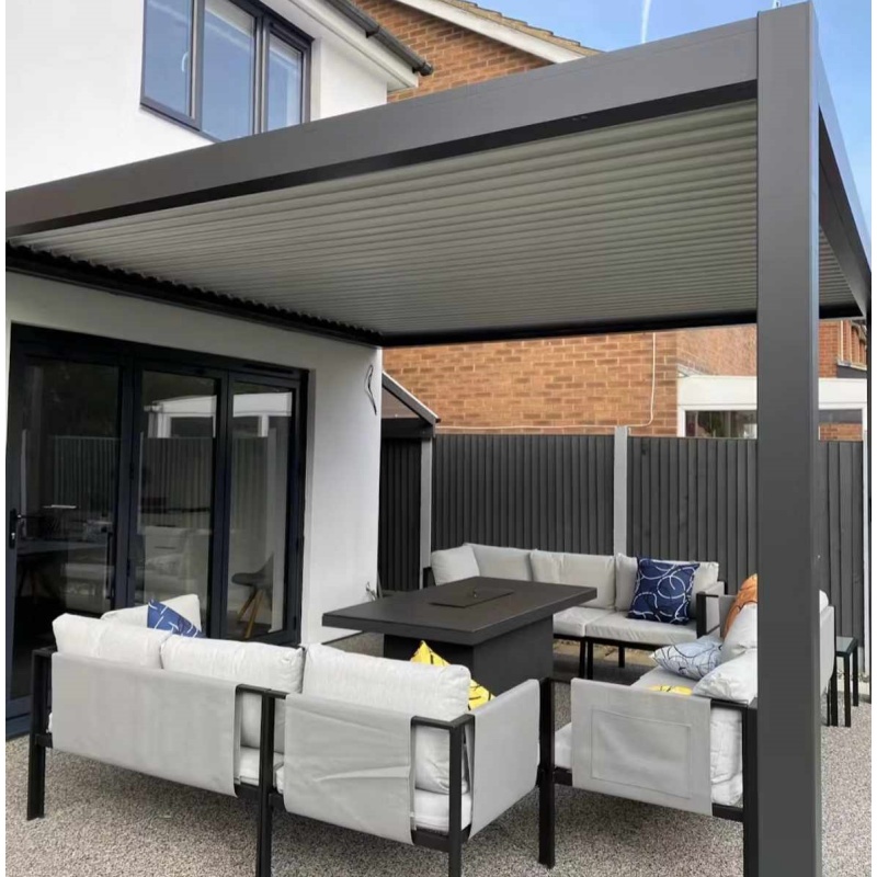 Outdoor Garden Waterproof Manual Bioclimatic Aluminium Louvered Roof Pergola with LED Light