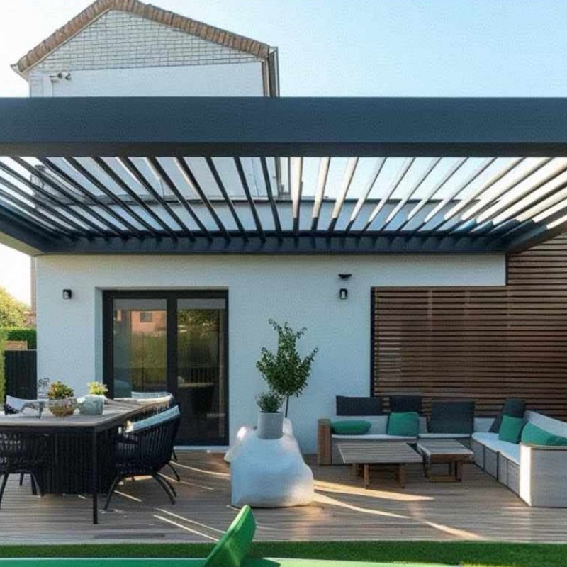 Sheltered Louvered Pergola Outdoor Garden Aluminum Pergola with Adjustable Roof for Deck Backyard Hardtop Gazebo